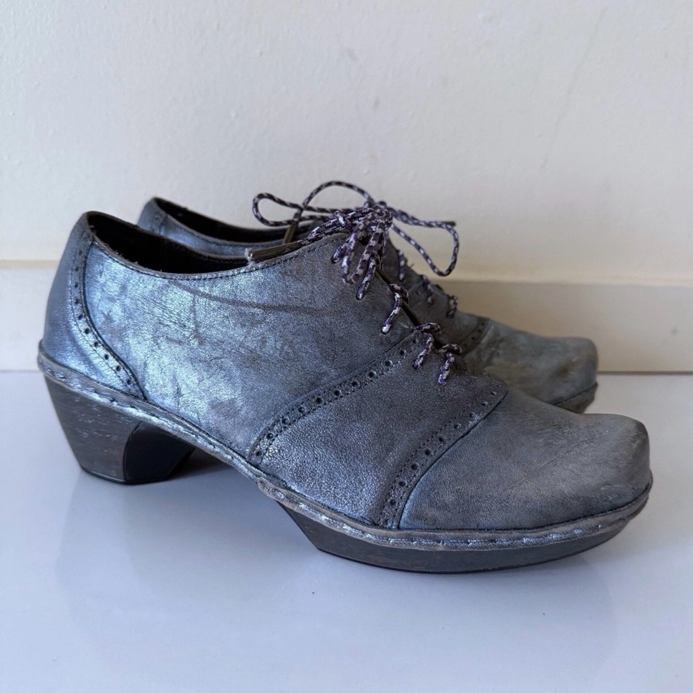 NAOT Women's Besalu Lace Up Oxford Shoes Block Heel Gray Shimmer SZ SZ 37 6-6.5
